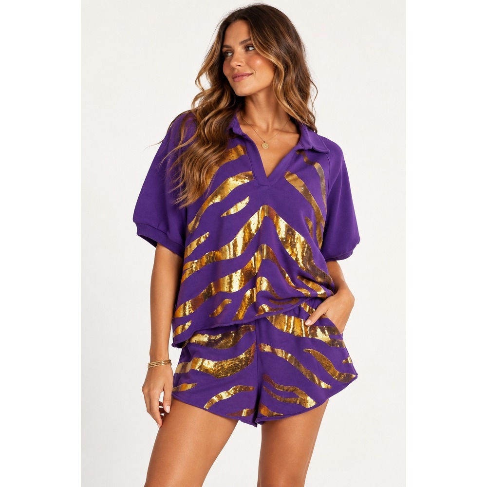 Glitz & Gritz LSU Purple Gold Sequin Tiger Stripe Crown Set Medium